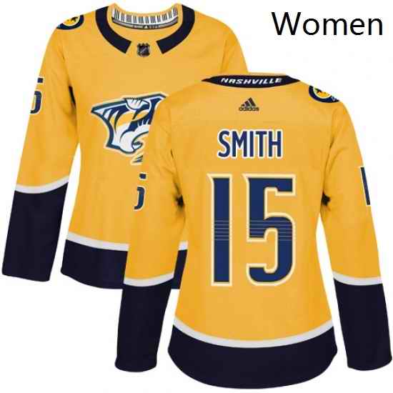 Womens Adidas Nashville Predators 15 Craig Smith Authentic Gold Home NHL Jersey